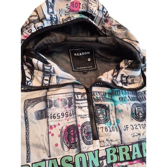Reason Brand  hoodie windbreaker full print money/bills Sz L - Picture 2 of 6